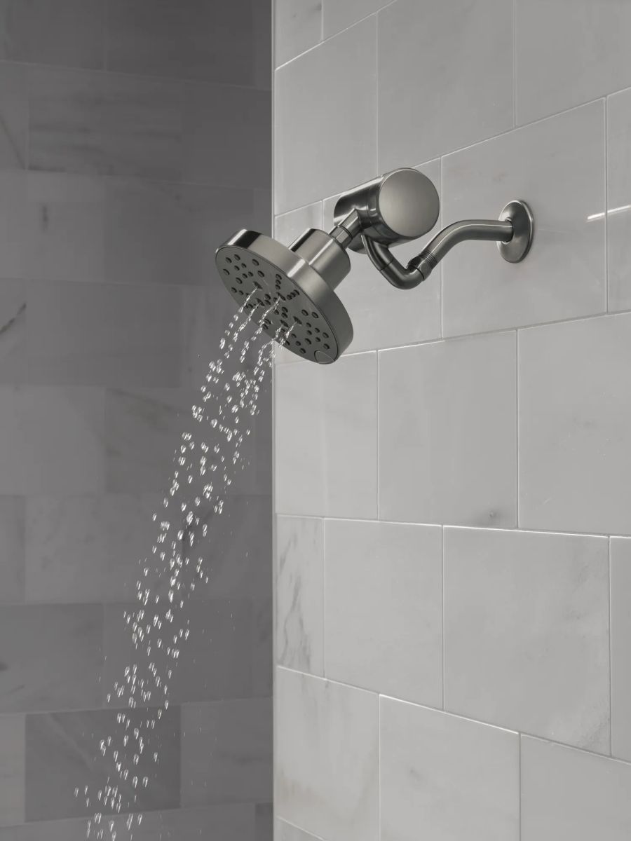 DELTA Universal Showering Components H2OKINETIC 5-Setting Contemporary Raincan Shower Head — Lumicoat® Black Stainless