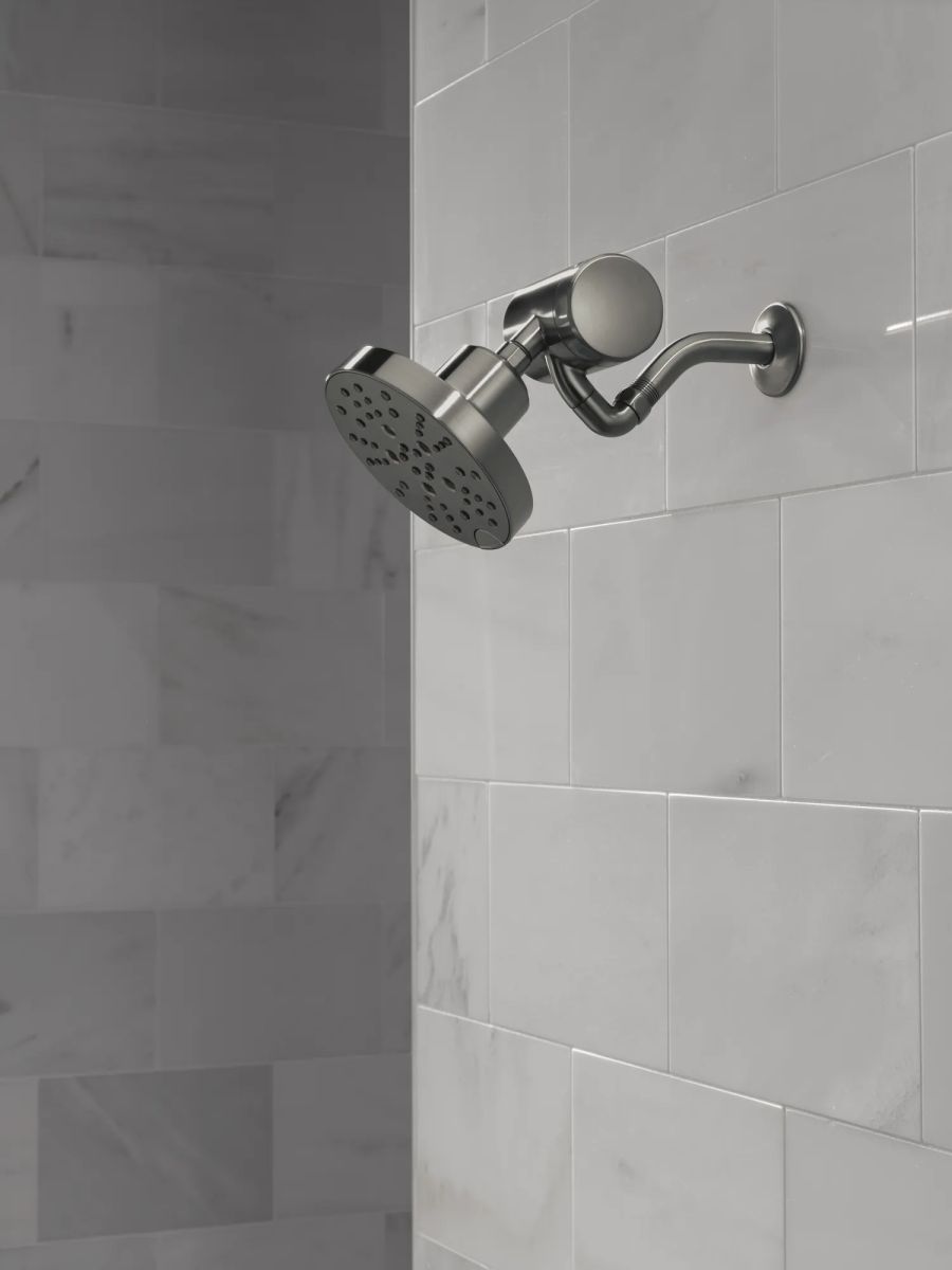 DELTA Universal Showering Components H2OKINETIC 5-Setting Contemporary Raincan Shower Head — Lumicoat® Black Stainless