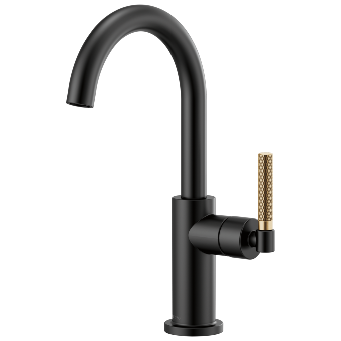 BRIZO Litze Bar Faucet with Arc Spout and Knurled Handle Kit — Matte Black/Luxe Gold