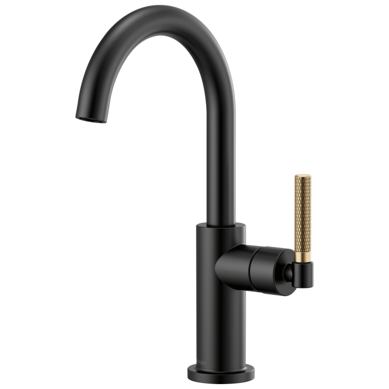 BRIZO Litze Bar Faucet with Arc Spout and Knurled Handle Kit — Matte Black/Luxe Gold