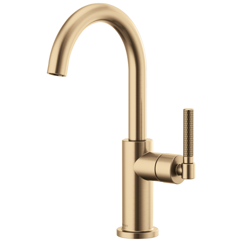 BRIZO Litze Bar Faucet with Arc Spout and Knurled Handle Kit — Luxe Gold
