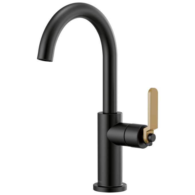 BRIZO Litze Bar Faucet with Arc Spout and Industrial Handle Kit — Matte Black/Luxe Gold