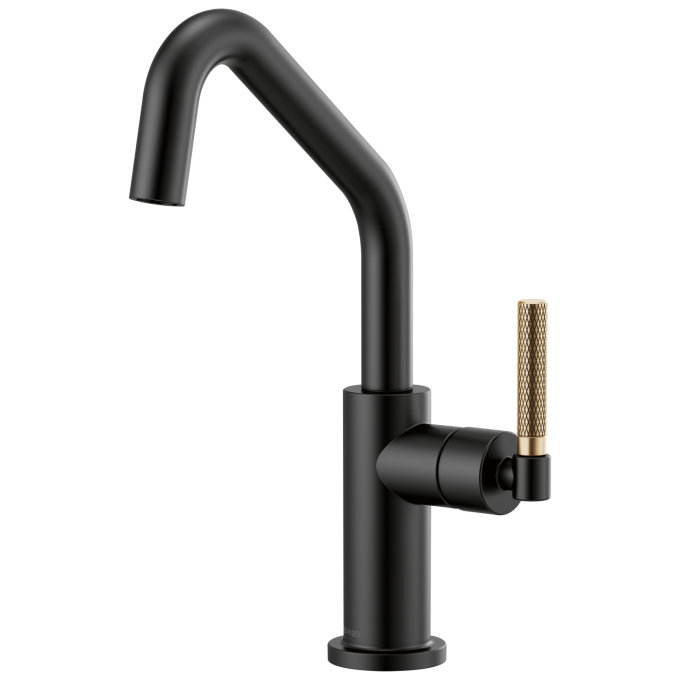 BRIZO Litze Bar Faucet with Angled Spout and Knurled Handle Kit — Matte Black/Luxe Gold