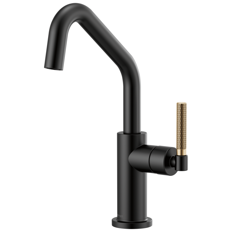 BRIZO Litze Bar Faucet with Angled Spout and Knurled Handle Kit — Matte Black/Luxe Gold