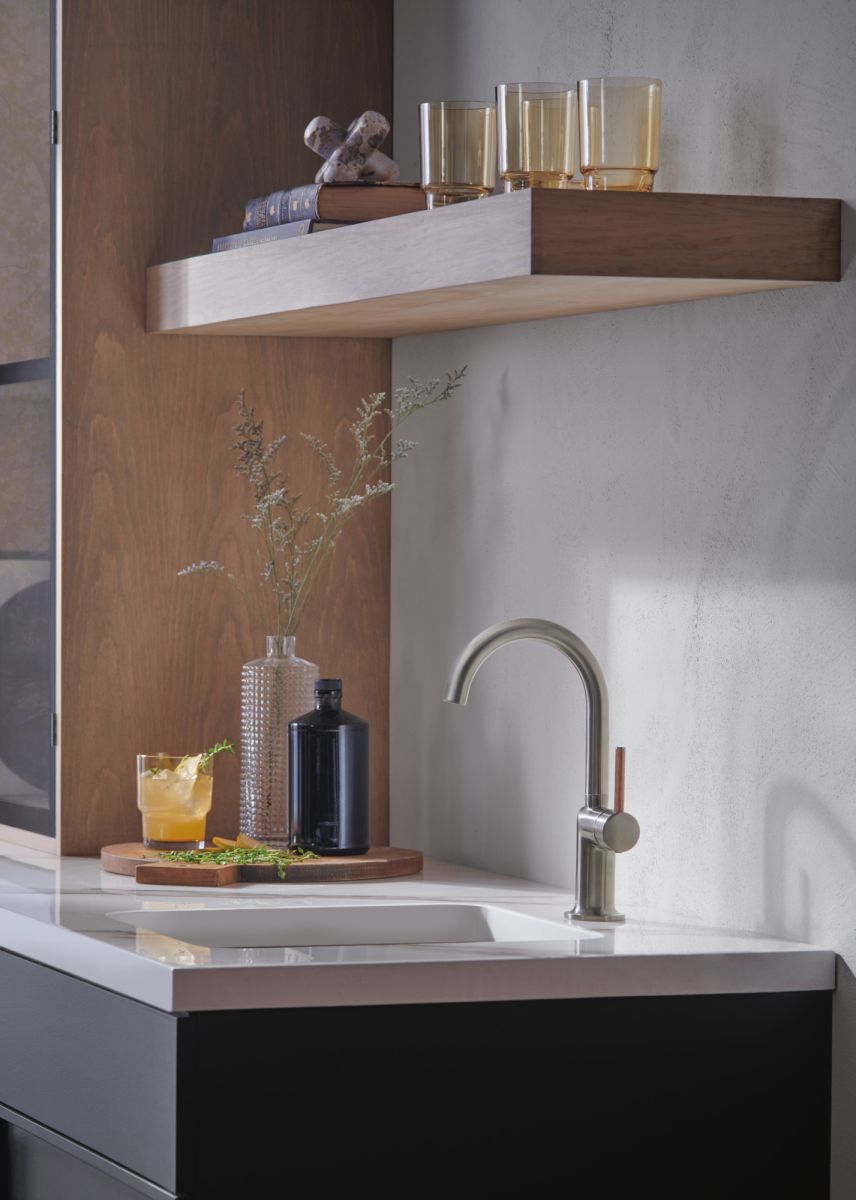 BRIZO Odin Bar Faucet Wood Lever Handle Kit — Luxe Steel / Wood