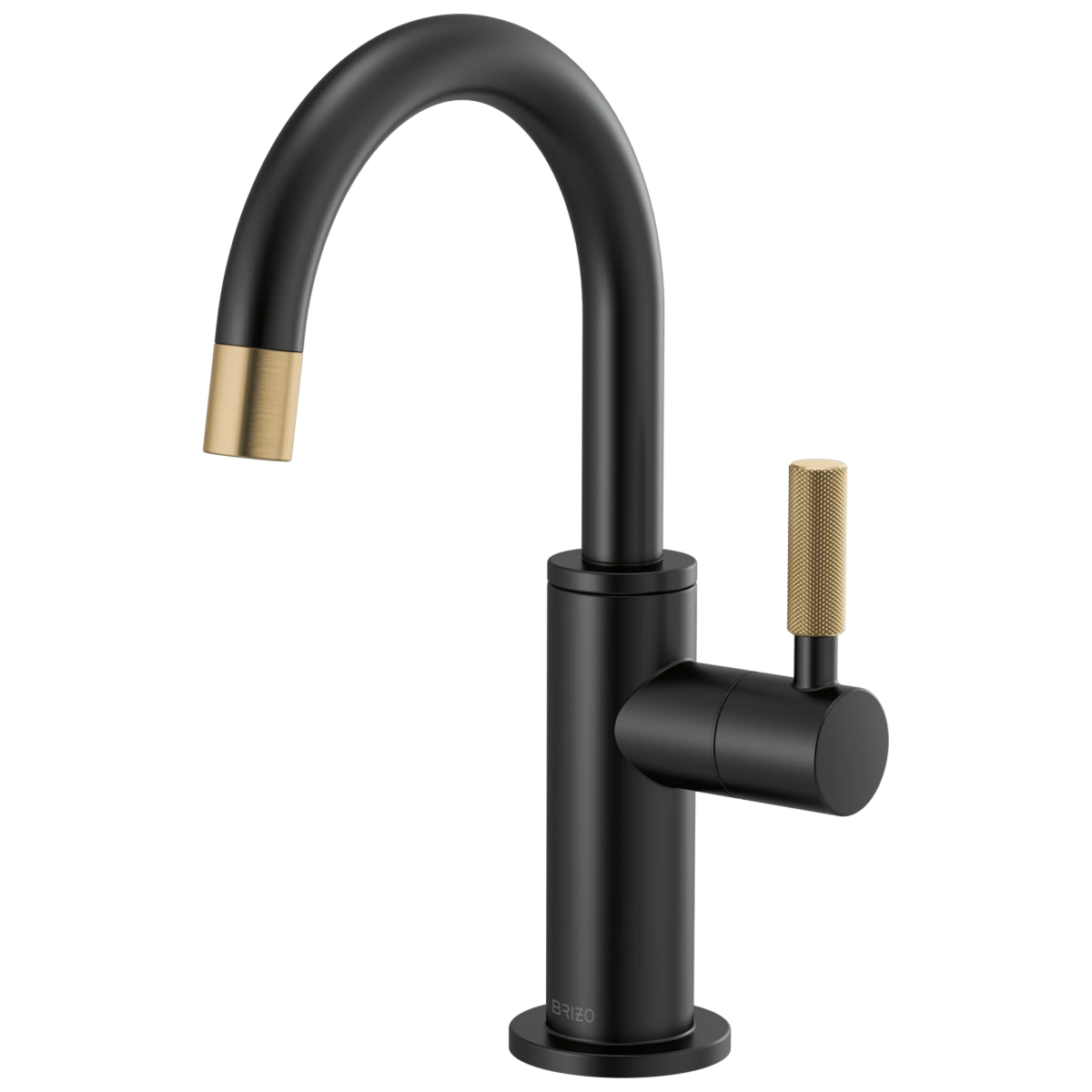 BRIZO Litze Beverage Faucet with Arc Spout and Knurled Handle — Matte Black/Luxe Gold