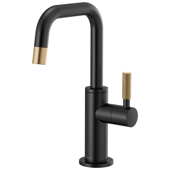 BRIZO Litze Beverage Faucet with Square Spout and Knurled Handle — Matte Black/Luxe Gold