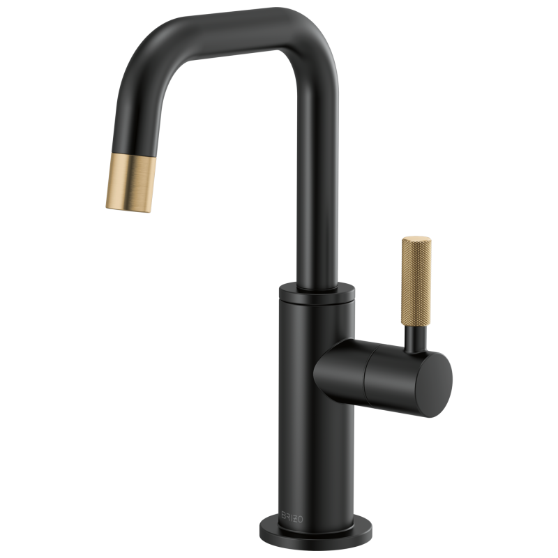 BRIZO Litze Beverage Faucet with Square Spout and Knurled Handle — Matte Black/Luxe Gold