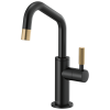 BRIZO Litze Beverage Faucet with Angled Spout and Knurled Handle — Matte Black/Luxe Gold