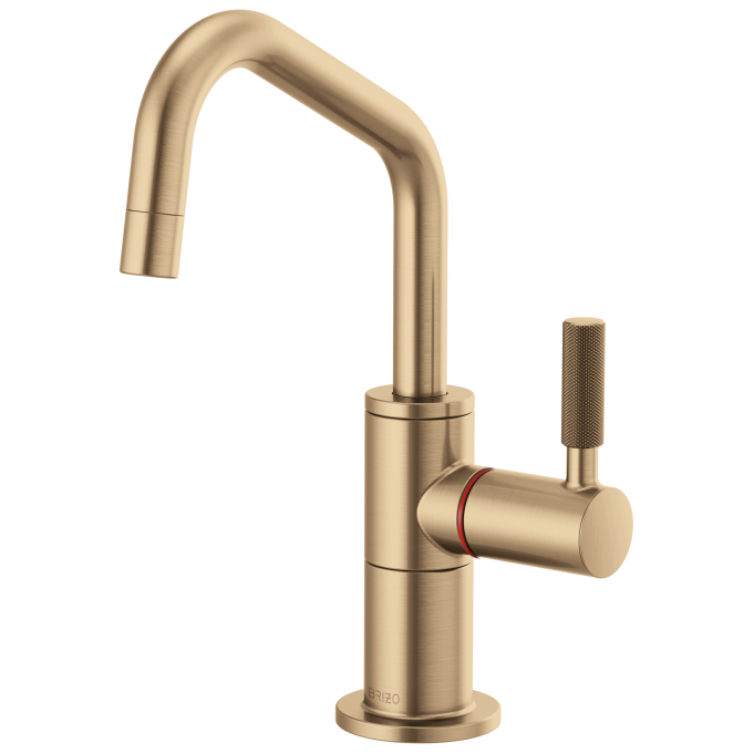 BRIZO Litze Instant Hot Faucet with Angled Spout and Knurled Handle — Luxe Gold