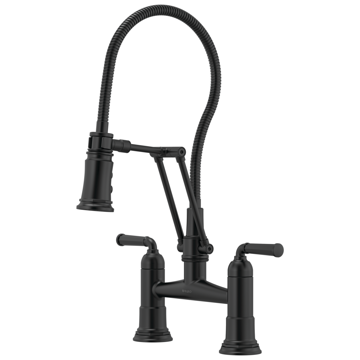 BRIZO Rook Articulating Bridge Faucet with Finished Hose — Matte Black
