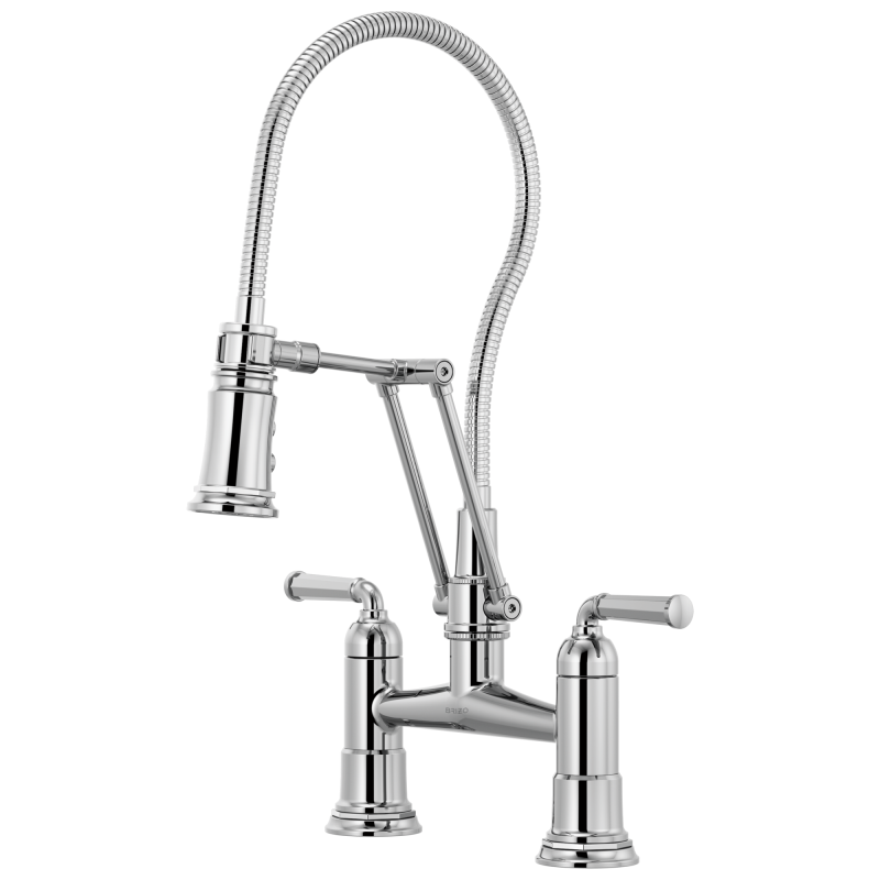 BRIZO Rook Articulating Bridge Faucet with Finished Hose — Chrome