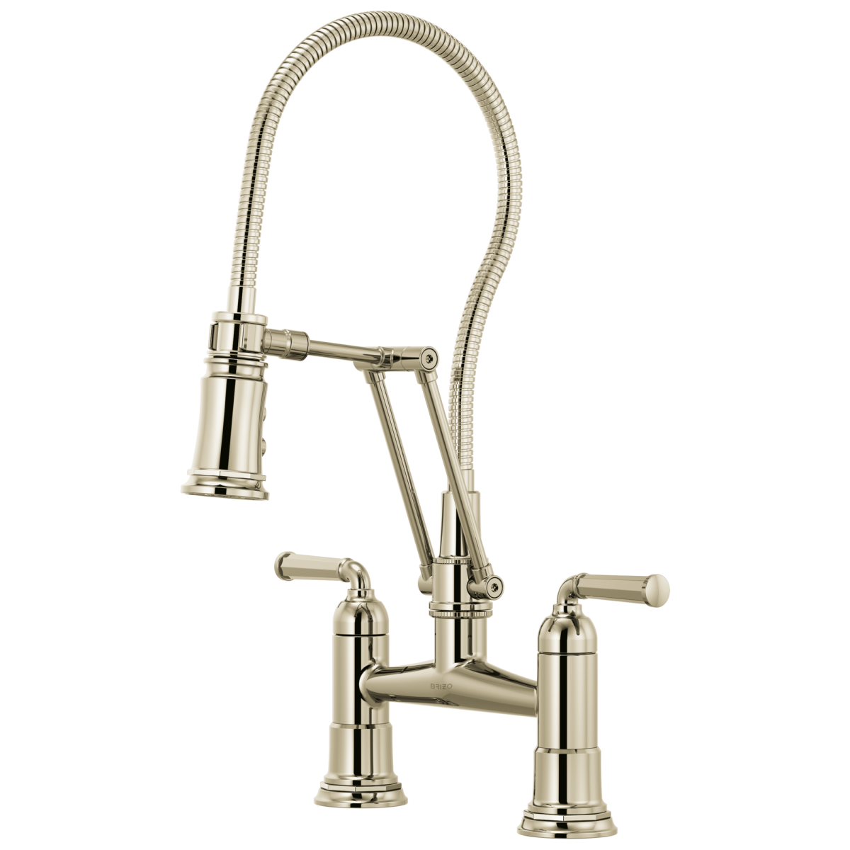 BRIZO Rook Articulating Bridge Faucet with Finished Hose — Polished Nickel