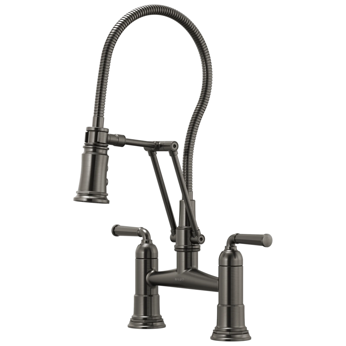 BRIZO Rook Articulating Bridge Faucet with Finished Hose — Luxe Steel