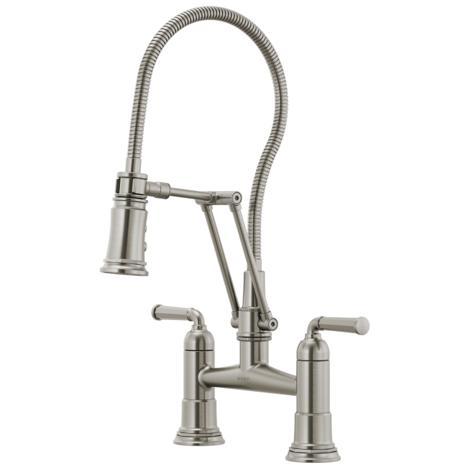 BRIZO Rook Articulating Bridge Faucet with Finished Hose — Stainless
