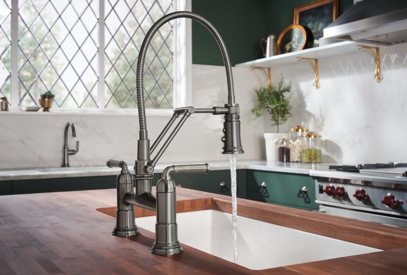 BRIZO Rook Articulating Bridge Faucet — Luxe Steel