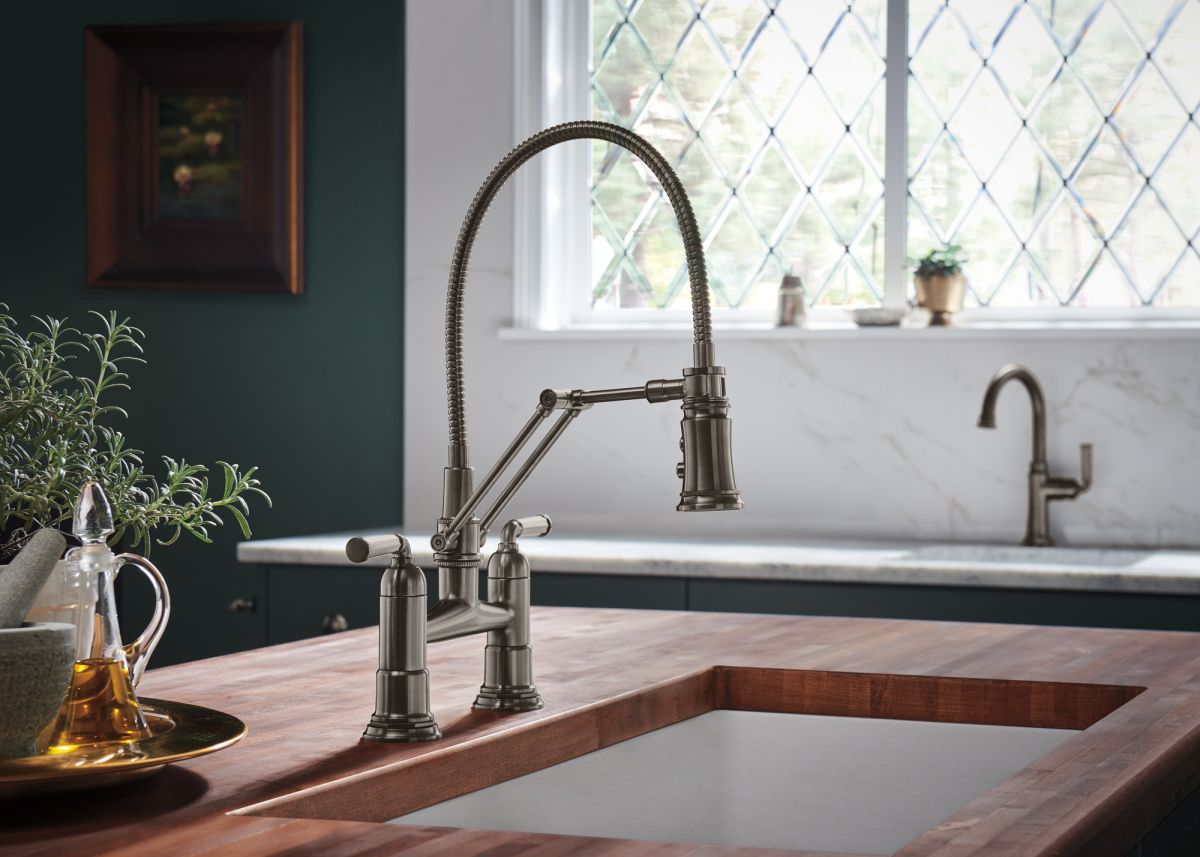 BRIZO Rook Articulating Bridge Faucet — Luxe Steel
