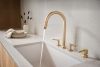 BRIZO Kintsu Widespread Pull-Down Faucet with Arc Spout - Less Handles — Lumicoat® Luxe Gold