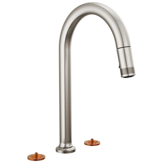 BRIZO Kintsu Widespread Pull-Down Faucet with Arc Spout - Less Handles — Lumicoat® Stainless