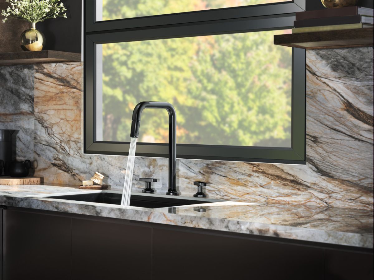 BRIZO Kintsu Widespread Pull-Down Faucet with Square Spout - Less Handles — Matte Black