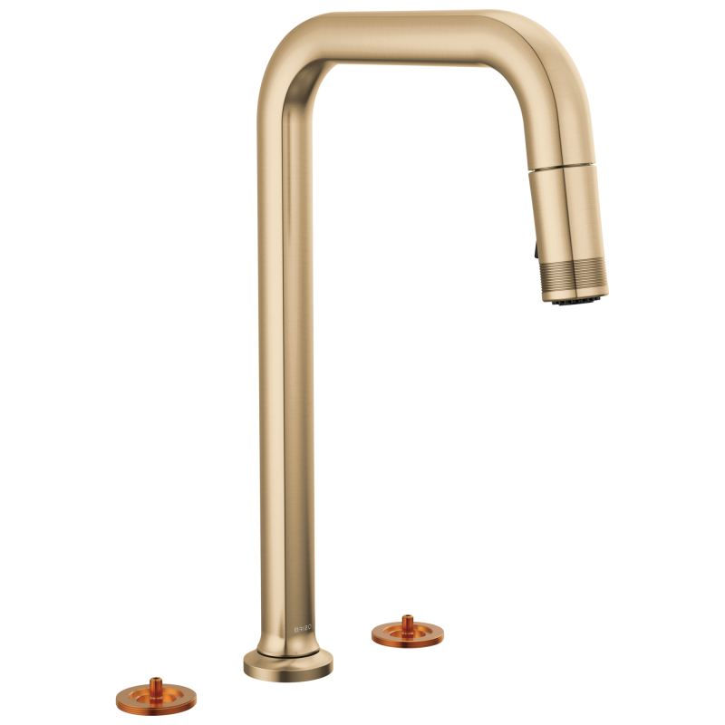 BRIZO Kintsu Widespread Pull-Down Faucet with Square Spout - Less Handles — Lumicoat® Luxe Gold