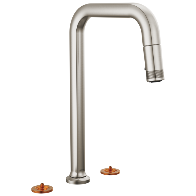 BRIZO Kintsu Widespread Pull-Down Faucet with Square Spout - Less Handles — Lumicoat® Stainless