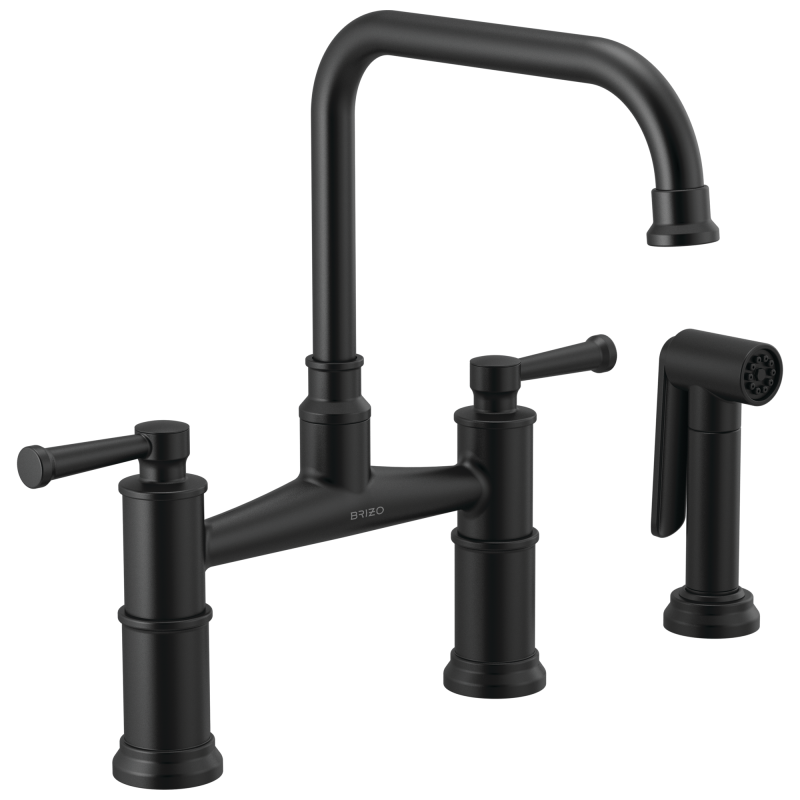BRIZO Artesso Bridge Faucet with Side Sprayer — Matte Black