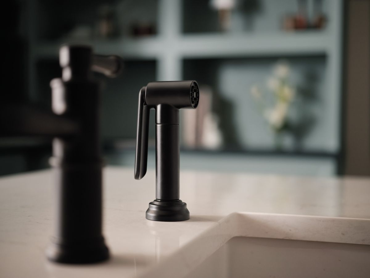 BRIZO Artesso Bridge Faucet with Side Sprayer — Matte Black