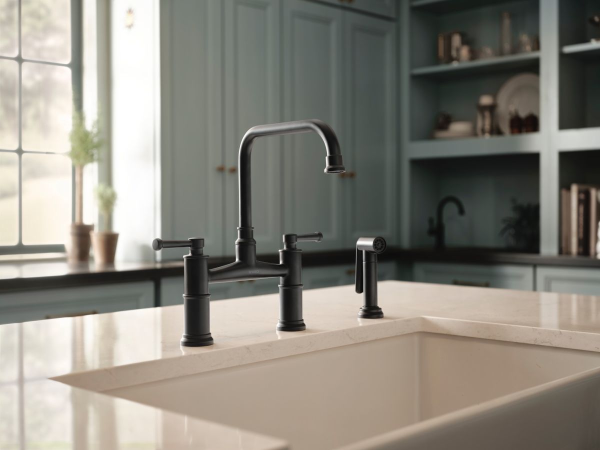 BRIZO Artesso Bridge Faucet with Side Sprayer — Matte Black
