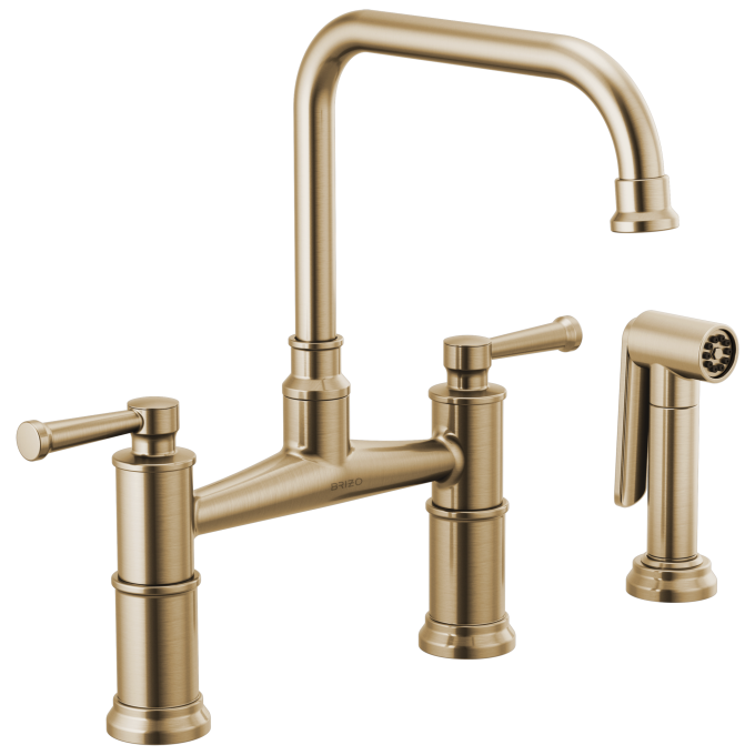BRIZO Artesso Bridge Faucet with Side Sprayer — Luxe Gold