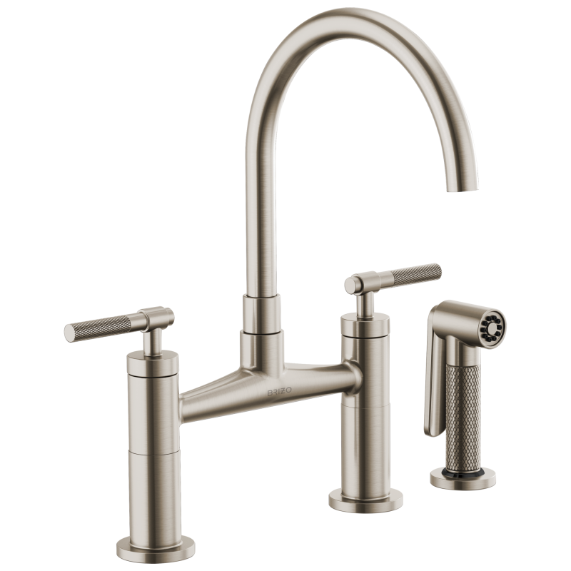 BRIZO Litze Bridge Faucet with Arc Spout and Knurled Handle — Stainless