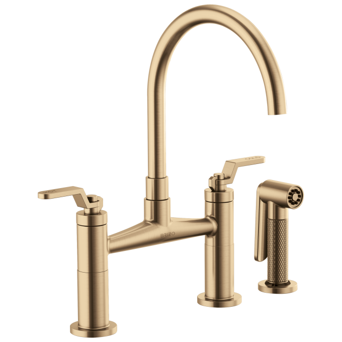 BRIZO Litze Bridge Faucet with Arc Spout and Industrial Handle — Luxe Gold
