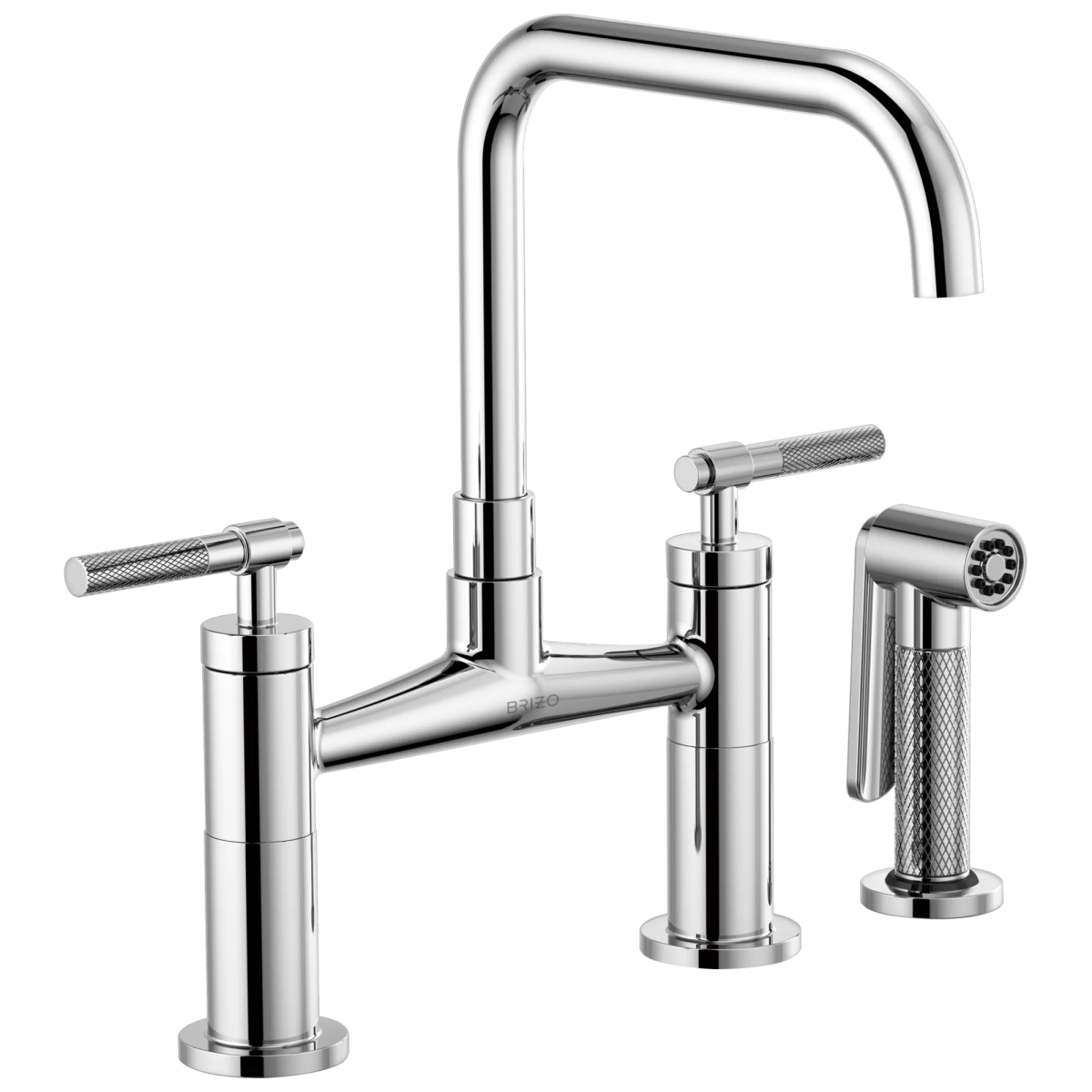 BRIZO Litze Bridge Faucet with Square Spout and Knurled Handle — Chrome
