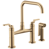 BRIZO Litze Bridge Faucet with Square Spout and Industrial Handle — Luxe Gold