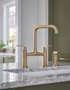 BRIZO Litze Bridge Faucet with Square Spout and Industrial Handle — Luxe Gold
