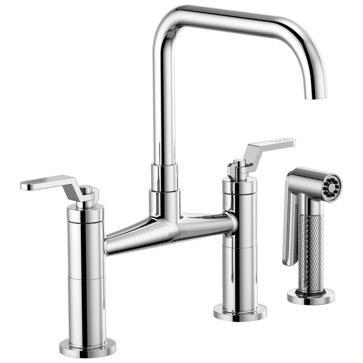 BRIZO Litze Bridge Faucet with Square Spout and Industrial Handle — Chrome