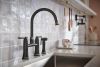 BRIZO Tulham Bridge Kitchen Faucet with Side Sprayer — Matte Black / Brilliance Black Onyx