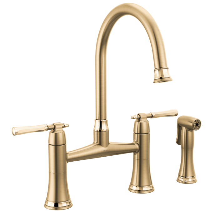 BRIZO Tulham Bridge Kitchen Faucet with Side Sprayer — Luxe Gold / Polished Gold
