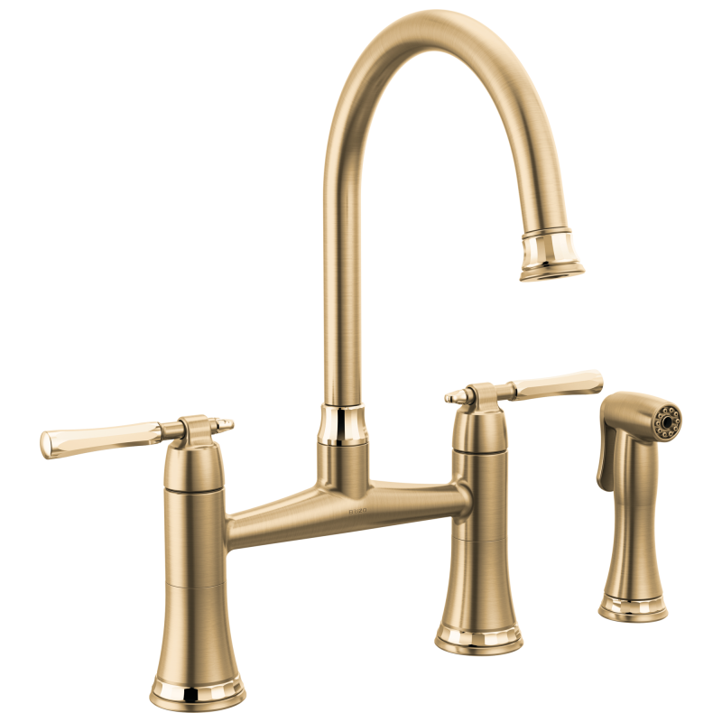 BRIZO Tulham Bridge Kitchen Faucet with Side Sprayer — Luxe Gold / Polished Gold