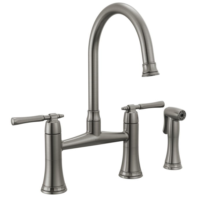 BRIZO Tulham Bridge Kitchen Faucet with Side Sprayer — Luxe Steel