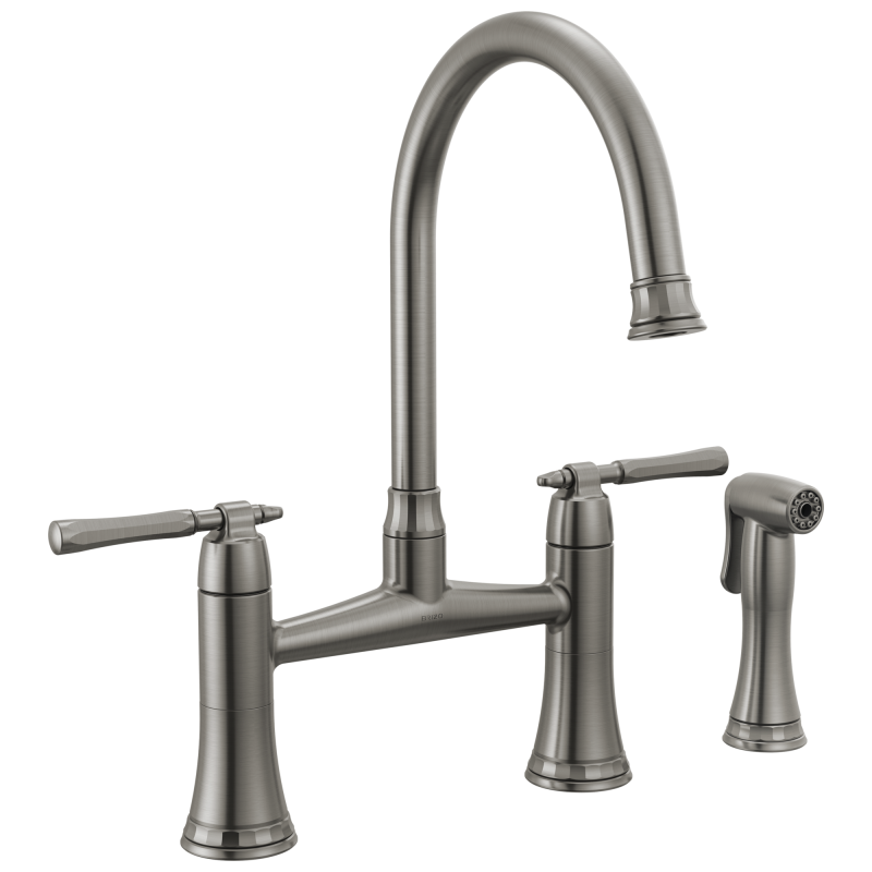 BRIZO Tulham Bridge Kitchen Faucet with Side Sprayer — Luxe Steel