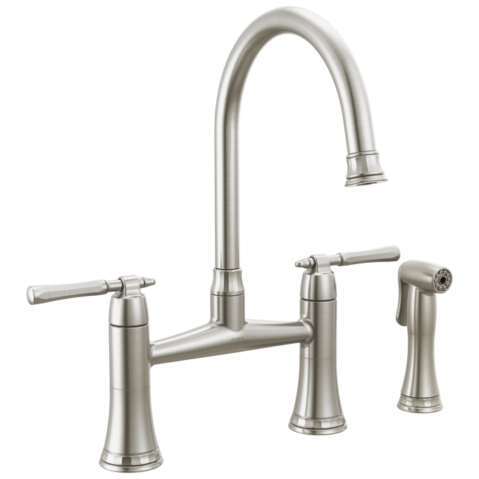 BRIZO Tulham Bridge Kitchen Faucet with Side Sprayer — Stainless