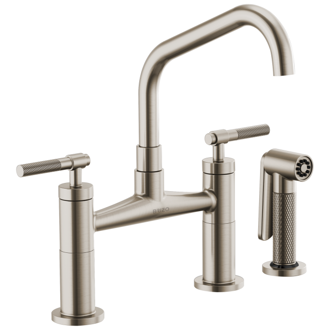 BRIZO Litze Bridge Faucet with Angled Spout and Knurled Handle — Stainless