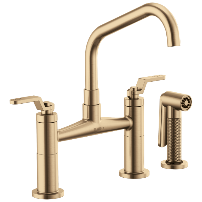 BRIZO Litze Bridge Faucet with Angled Spout and Industrial Handle — Luxe Gold