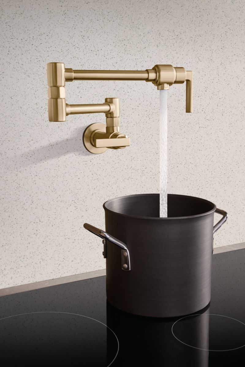 BRIZO Kintsu Wall Mount Pot Filler with Lever Handle — Lumicoat® Luxe Gold