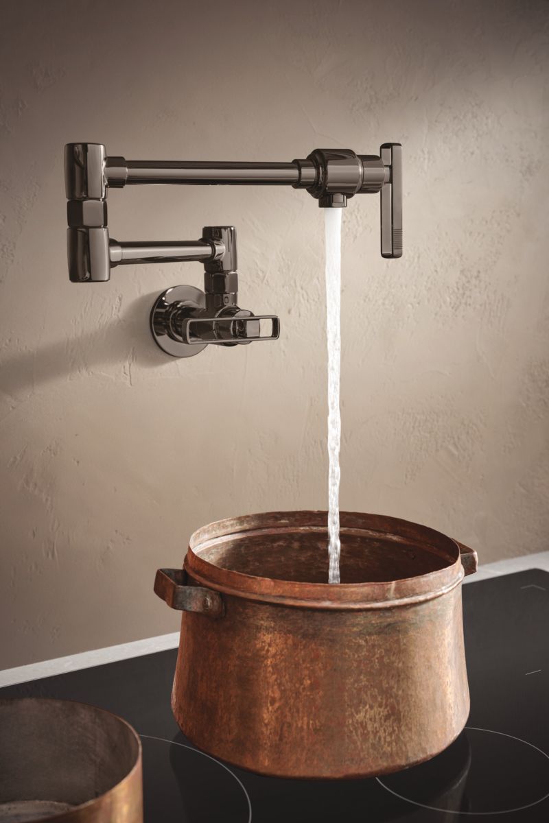 BRIZO Kintsu Wall Mount Pot Filler with Knob Handle — Lumicoat® Black Onyx