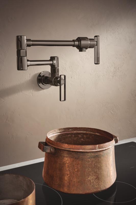 BRIZO Kintsu Wall Mount Pot Filler with Knob Handle — Lumicoat® Black Onyx