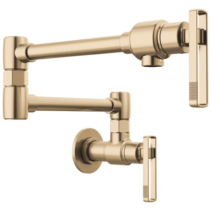 BRIZO Kintsu Wall Mount Pot Filler with Knob Handle — Lumicoat® Luxe Gold