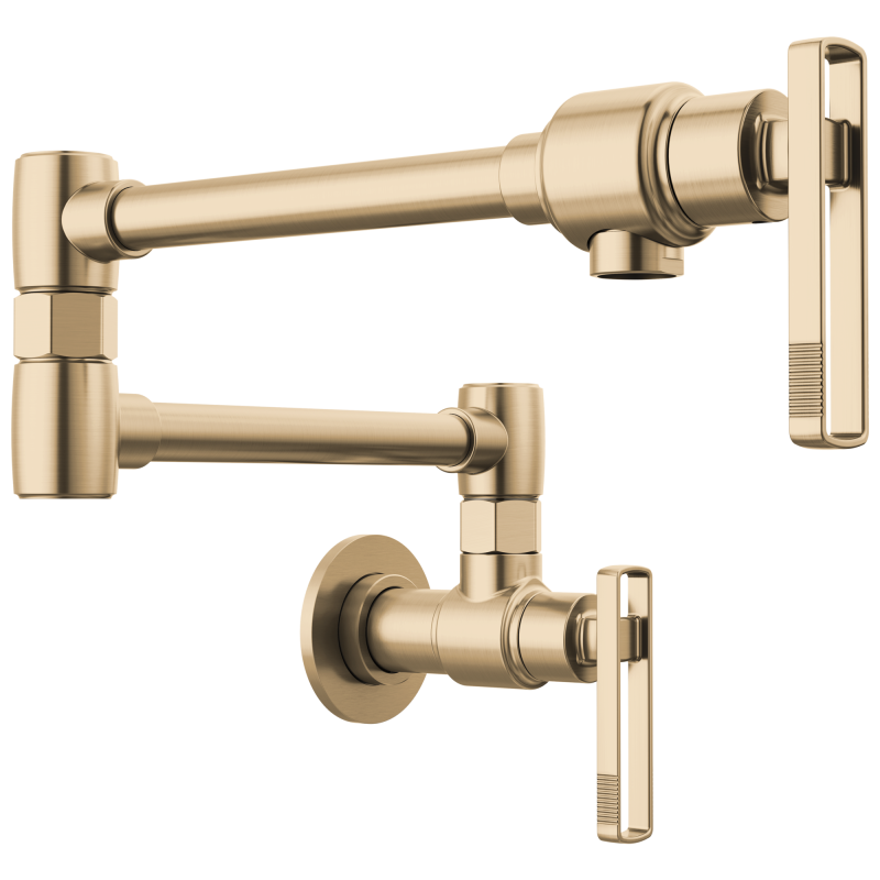 BRIZO Kintsu Wall Mount Pot Filler with Knob Handle — Lumicoat® Luxe Gold