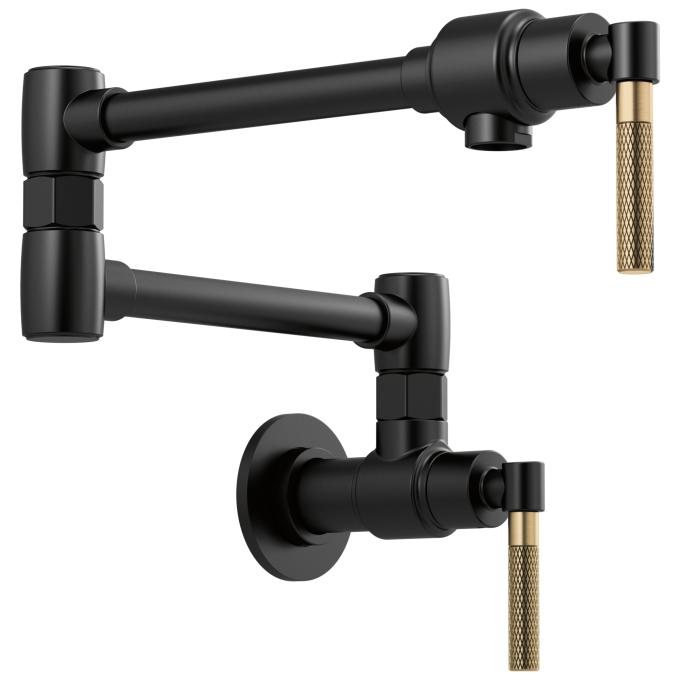 BRIZO Litze Wall Mount Pot Filler with Knurled Handle Kit — Matte Black/Luxe Gold